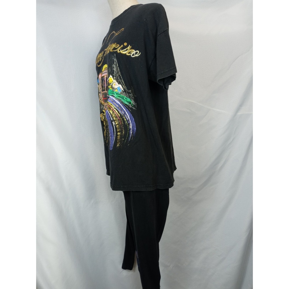 Vintage 80s San Francisco Outfit Set One Size Puffy Paint Glitter USA Made Tee - Picture 3 of 12